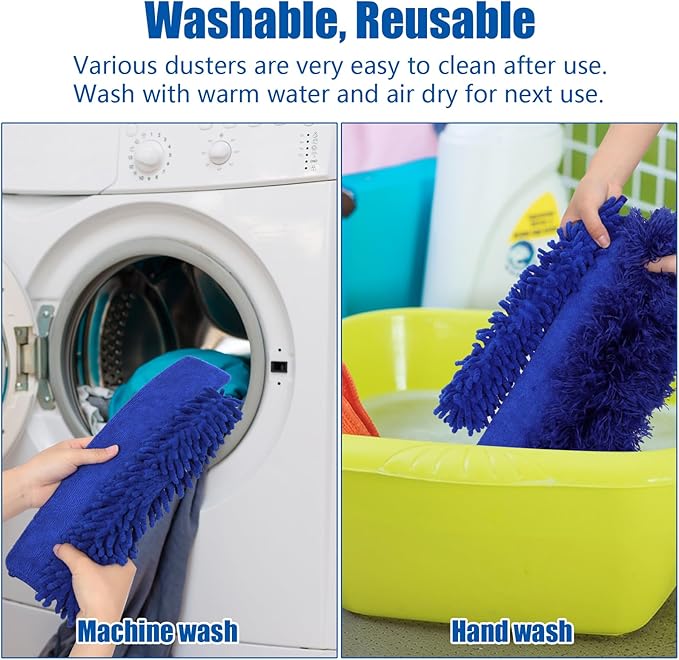 9PCS Dusters for Cleaning,Extendable Microfiber Duster with Extension Pole Up to 100'',Bendable Washable and Reusable Dusters Kit for Ceiling Fans, Blinds, High Ceilings, Furniture,Cars