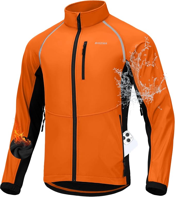 Bikewa Men's Winter Cycling Jackets Thermal Warm Water Resistant Bike Running Windproof Jacket