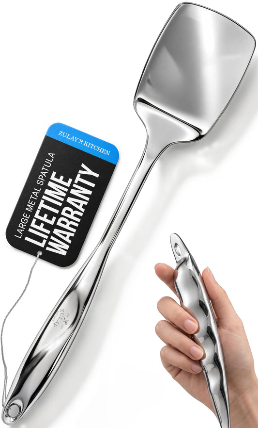Zulay Kitchen Stainless Steel Solid Spatula - 15” Large Metal Turner for Cooking, Frying & Grilling - Durable, Heat-Resistant & Dishwasher Safe Kitchen Utensil for Everyday Use