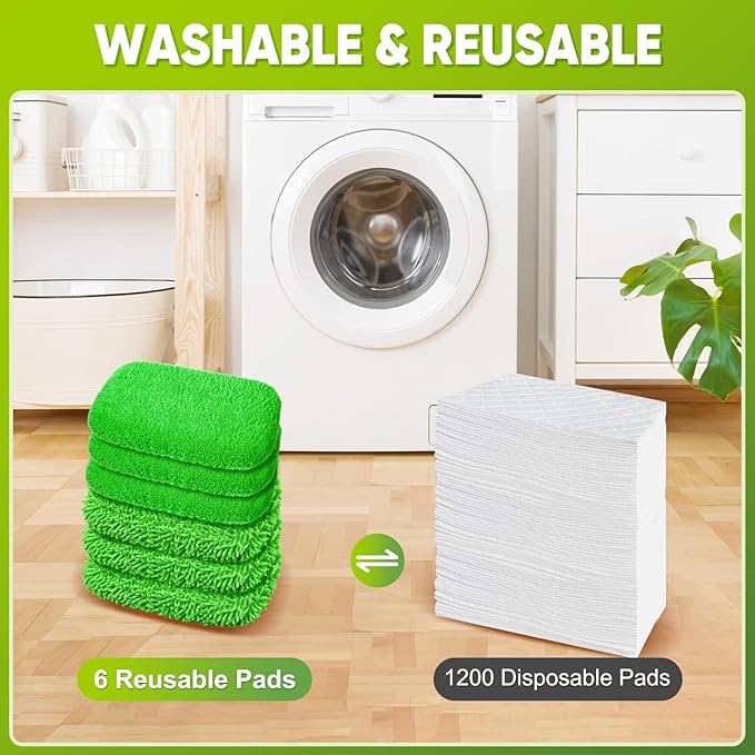 6-Pack Reusable Microfiber Mop Pads Compatible with Swiffer Sweeper, Dry & Wet Sweeping Cloths - Washable Wet Pads Refill for Multi-Surface/Hardwood Floor Cleaning