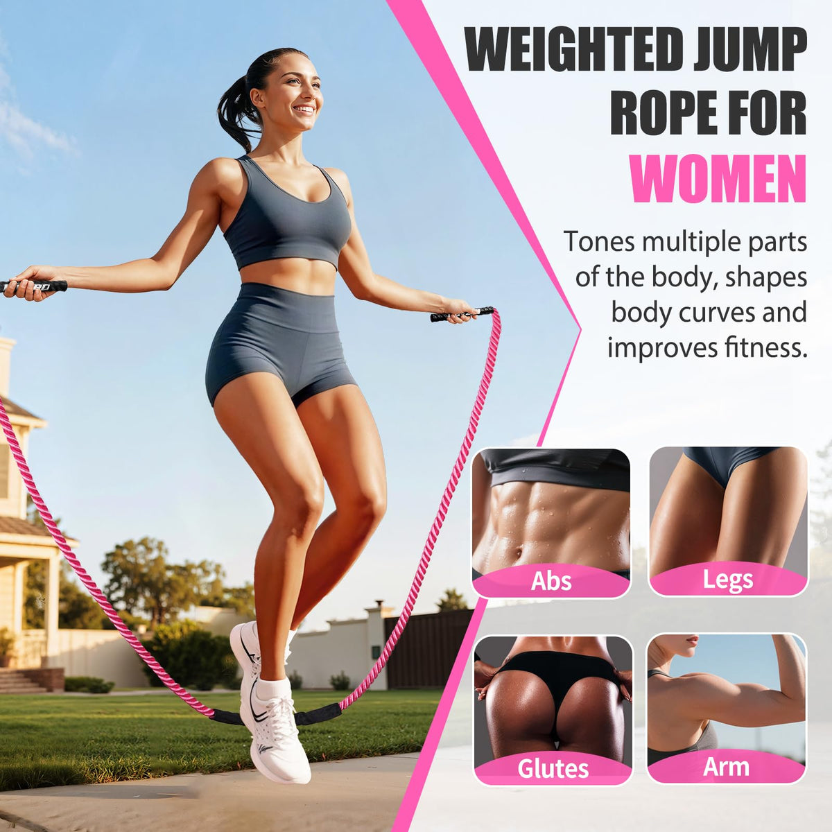 KUZARO Jump Rope, Weighted Jump Rope for Women, Heavy Jump Ropes for Fitness, Home Gym Exercise Equipment, Adult Skipping Rope for Improve Strength, Weight Loss, Boxing Training,Total Body Workout Equipment