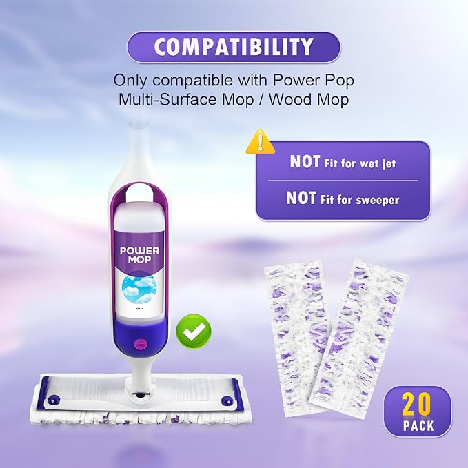 20 Count Disposable Mopping Pad Refills for Swiffer Power Mop Pads Refills, Unscented Spray Cleaning Repalcement Pads