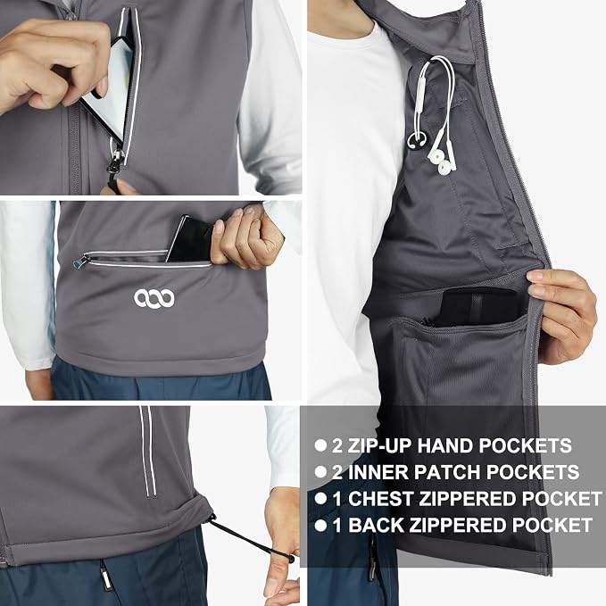 33,000ft Men's Windproof Lightweight Golf Vest Outerwear with Pockets, Softshell Sleeveless Jacket for Running Hiking Sports
