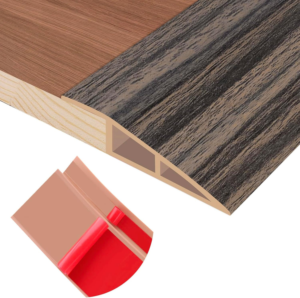 Floor Transition Strip Self Adhesive Vinyl Door Threshold for Doorways Carpet Edging Trim Overlap Edge Reducer for Laminate Floor, Carpet, Tile (Smoked Brown Wood Grain, 2/5" to 3/5", 6.6Ft)