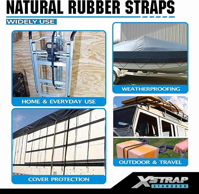 XSTRAP STANDARD 20 Pack Multiple Size Natural Rubber Tarp Bungee Straps 100% EPDM Tie Down Cords with S Hooks Heavy Duty Ideal for Securing Tarps