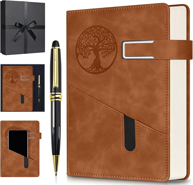 Lined Notebook Journal for Men Women, 365 Pages Numbered College Ruled Notebook, Hardcover Leather Journal with Pen & Gift Box, Thick Daily Diary, Professional Notebooks for Work, School, Business, A5