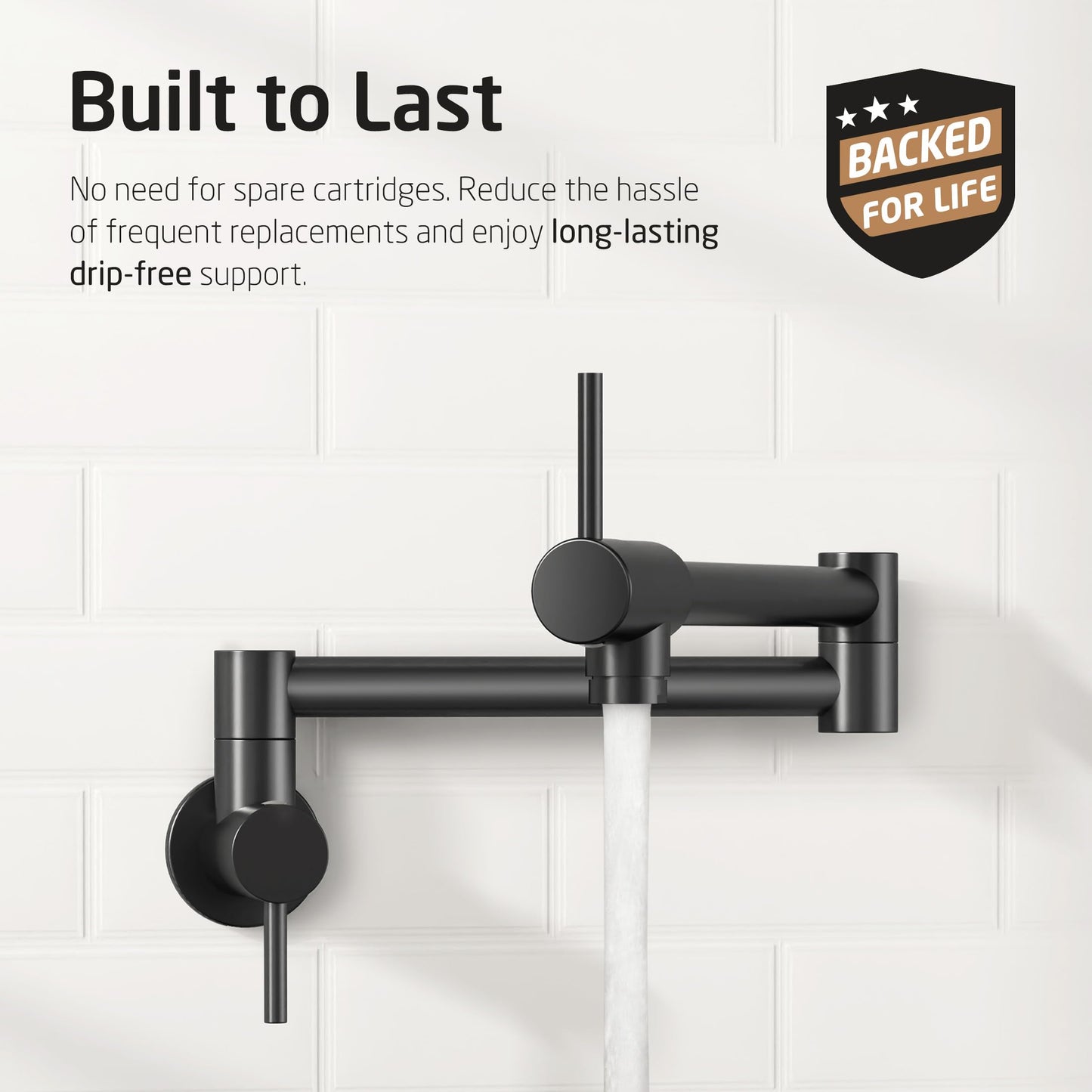 KES Pot Filler Folding Kitchen Faucet Double Joint Swing Arm Sink Faucet Articulating Wall Mount Two Handle Single Hole, Matte Black, cUPC NSF Certified Lead-Free, KN926LFF18-BK