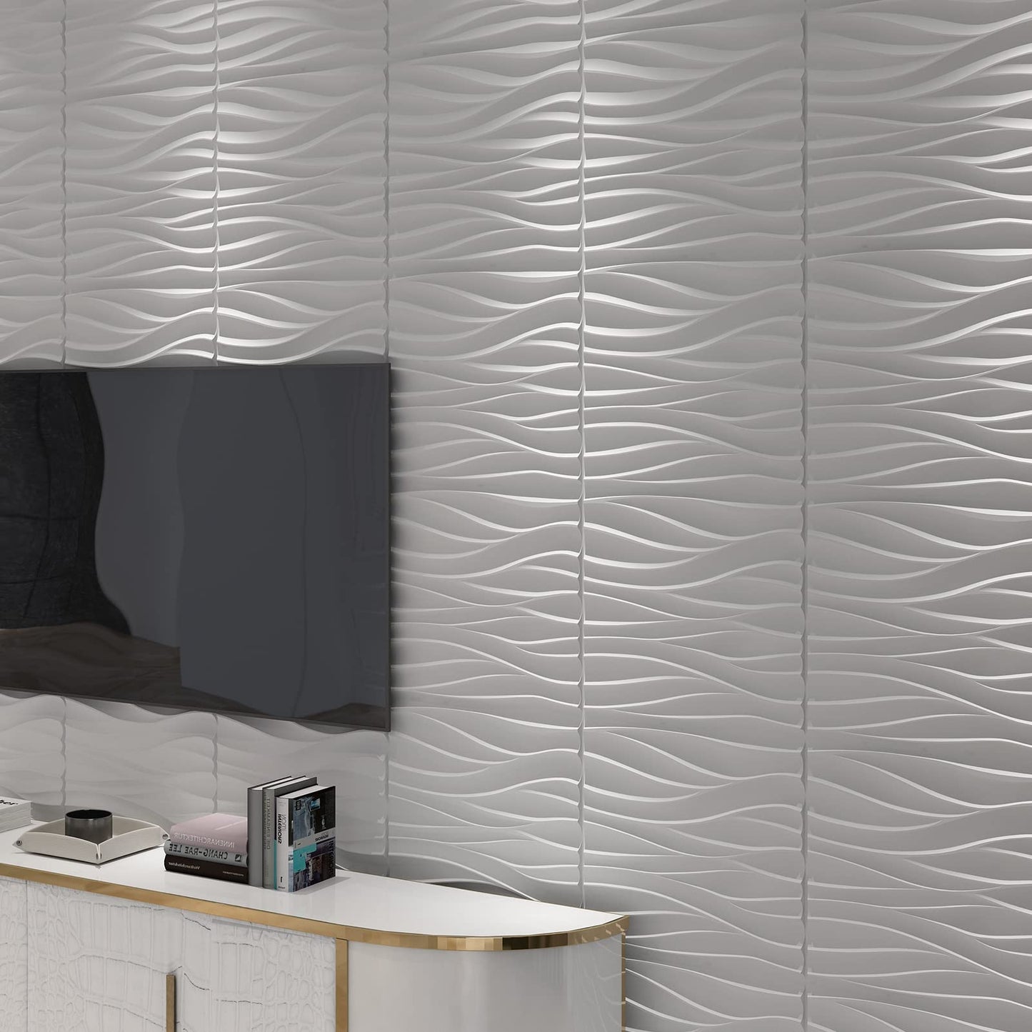Art3d 19.7" x 19.7" (Pack of 12) Wall Panel Wavy, White
