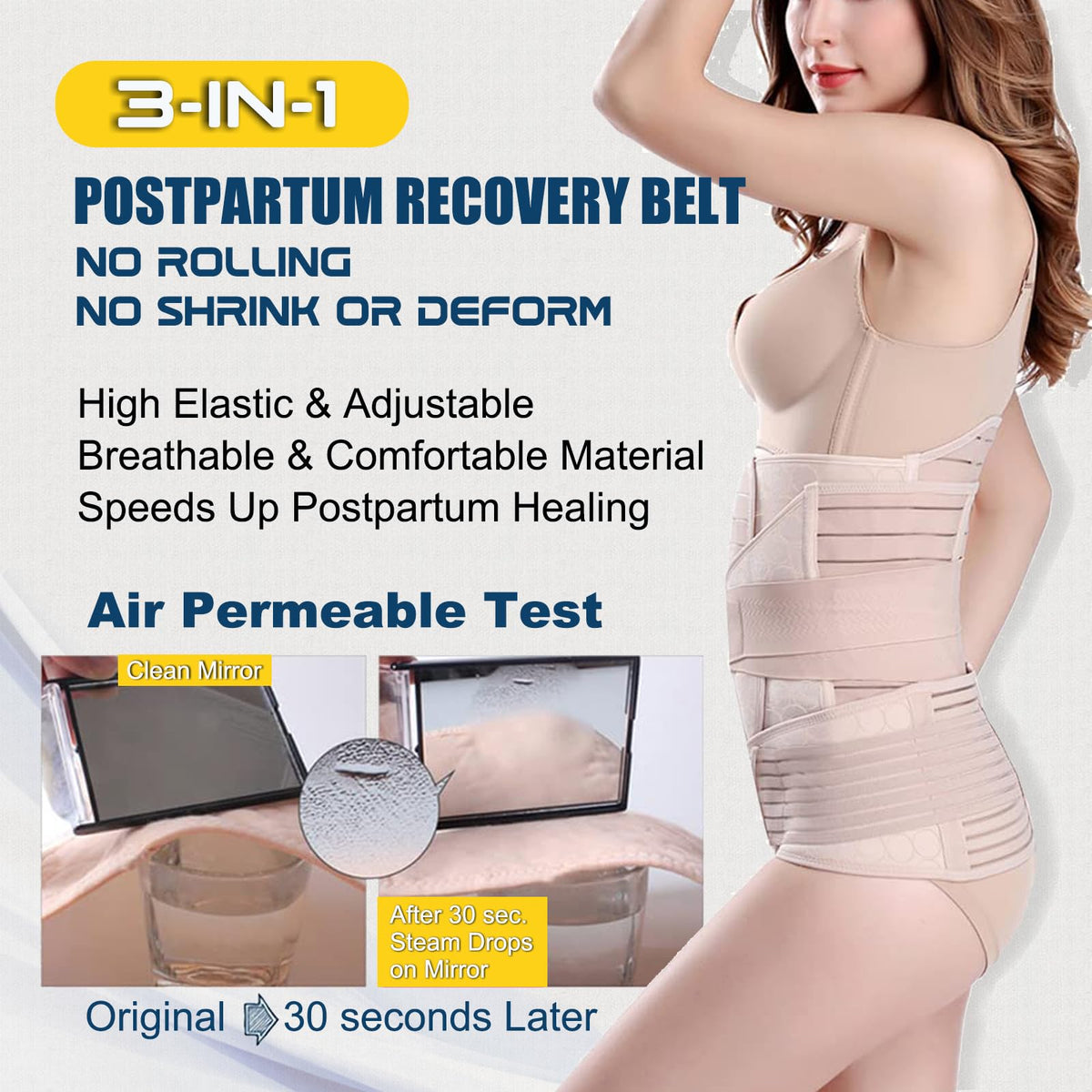 ChongErfei 3 in 1 Postpartum Support - Recovery Belly/waist/pelvis Belt Shapewear Slimming Girdle, Beige, L For Posture Correction