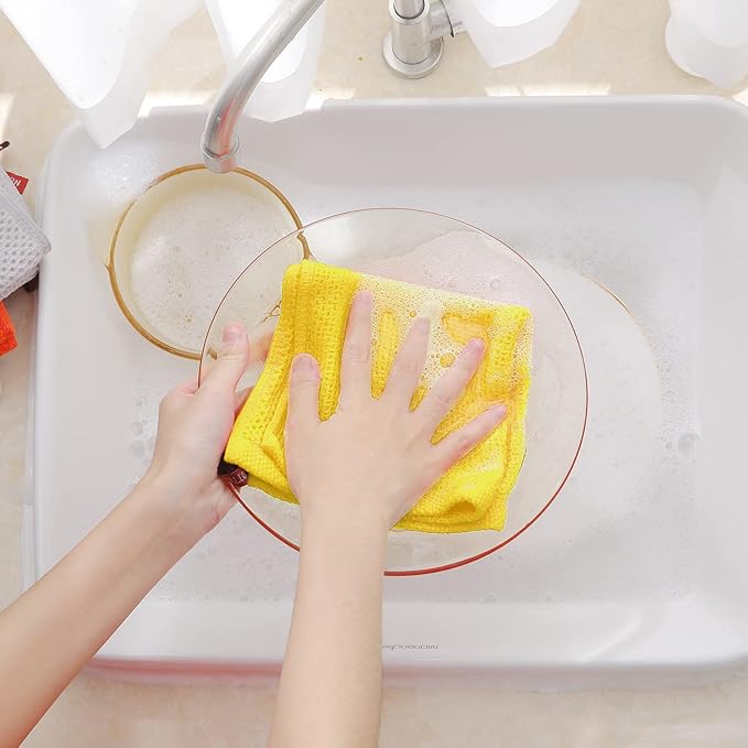 Homaxy 100% Cotton Waffle Weave Kitchen Dish Cloths, Ultra Soft Absorbent Quick Drying Dish Towels, 12 x 12 Inches, 12-Pack, Yellow