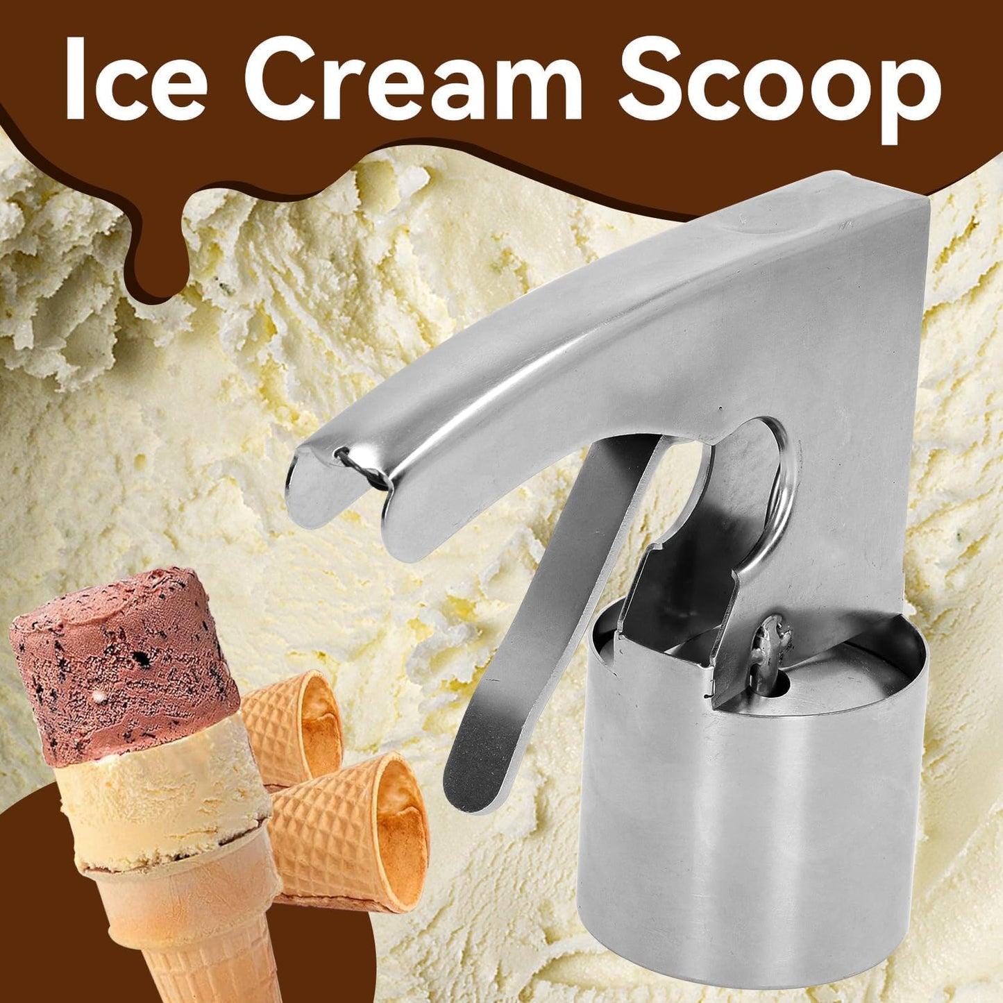 2Pcs Thrifty Ice Cream Scoop, Cylinder Stainless Steel Big Old Fashion Style Ice Cream Scoop with Trigger for Cream, Mashed Potato, Cookie Scoop Spoon