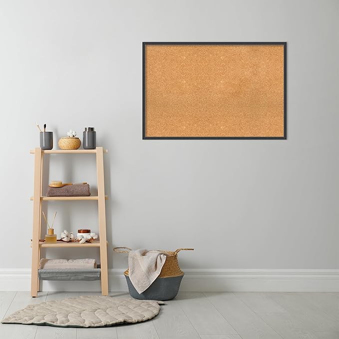 Amanti Art Natural Cork Board for Wall, 25x37 Vision Board with Black Wood Frame, Large Corkboard Office Decor for Home Organization, Traditional Corkboard Pinboard to display items for home