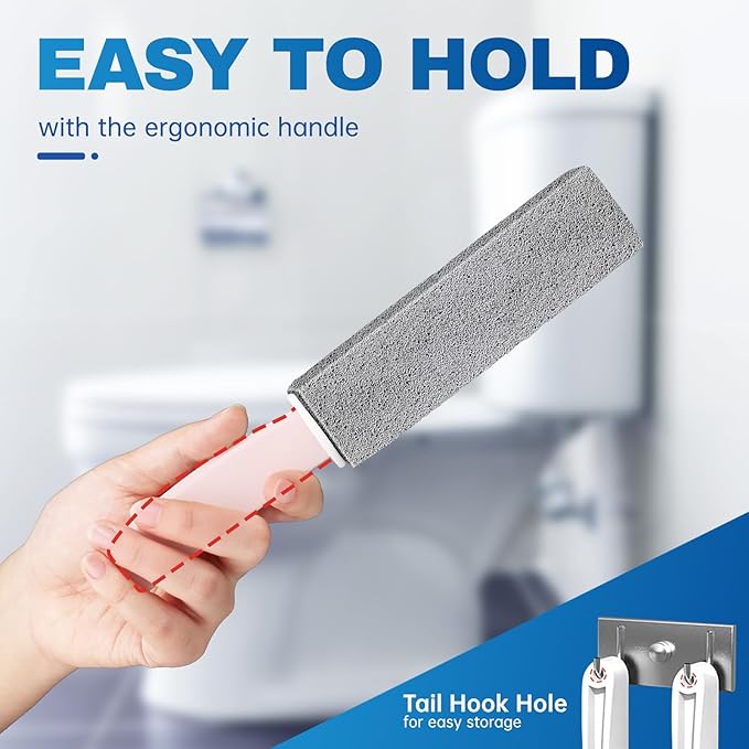 Vacplus Toilet Brush - Toilet Bowl Cleaners with Extra Long Handle, 100% Pumice Stone for Toilet Cleaning, Remove Limescale, Rust, Cleaning Supplies for Toilet, Pool, Bathroom, Sink, 4 Pack