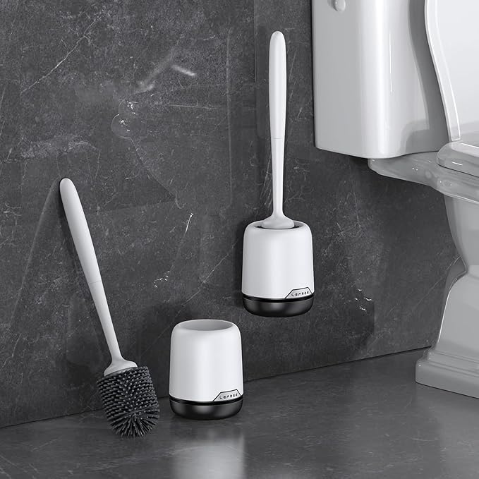 Lefree Toilet Brush Set with Ventilated Holder - 3 Packs, Silicone Toilet Bowl Brush - Floor Standing & Wall Mounted Scrubber