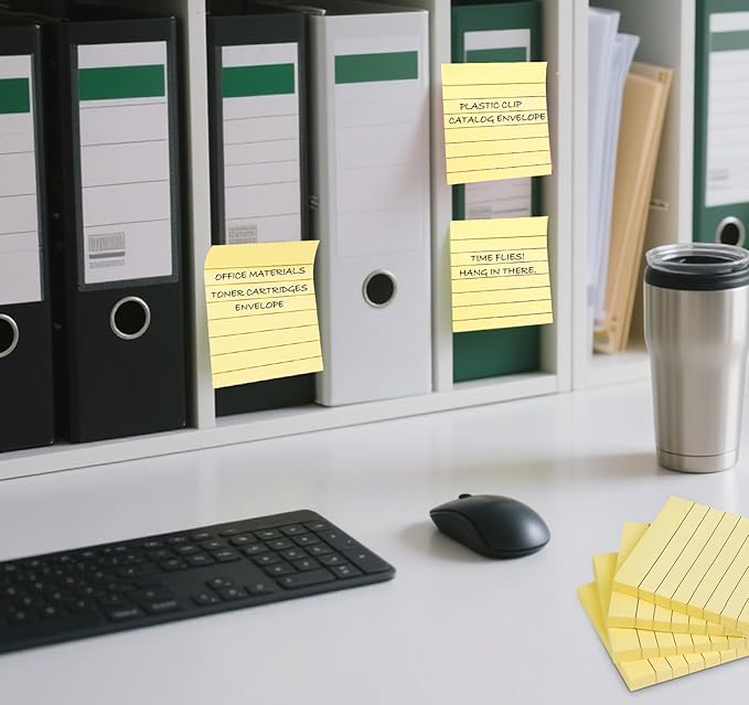 10 Pack Lined Sticky Notes 3x3 Inch 800 Sheets Yellow Self-Stick Note Pads, Sticky Notes with Lines Super Sticky Easy Remove for School Office Meeting