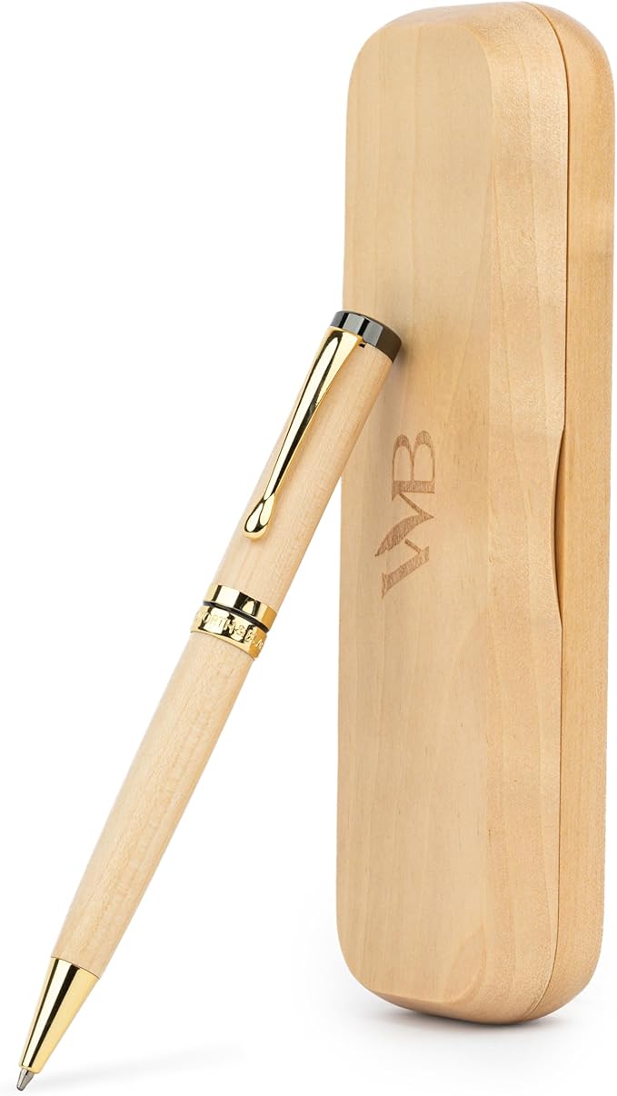 Wordsworth and Black Ballpoint Pen Set - Stunning Luxury Pen Bamboo Maplewood Gold Finish, Refillable, Best Ball Pen for Men & Women, Black Ink Refill, Elegant, Point Pen