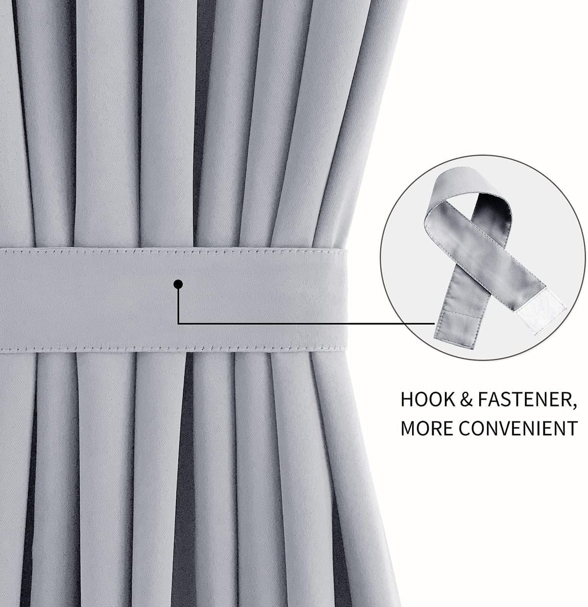 DWCN French Door Curtains – Rod Pocket Thermal Blackout Curtain for Window/Patio Doors/Doorways/Classroom/Kitchen for Privacy, 36W by 80L Inches, 1 Panel with Tieback, Silver Grey