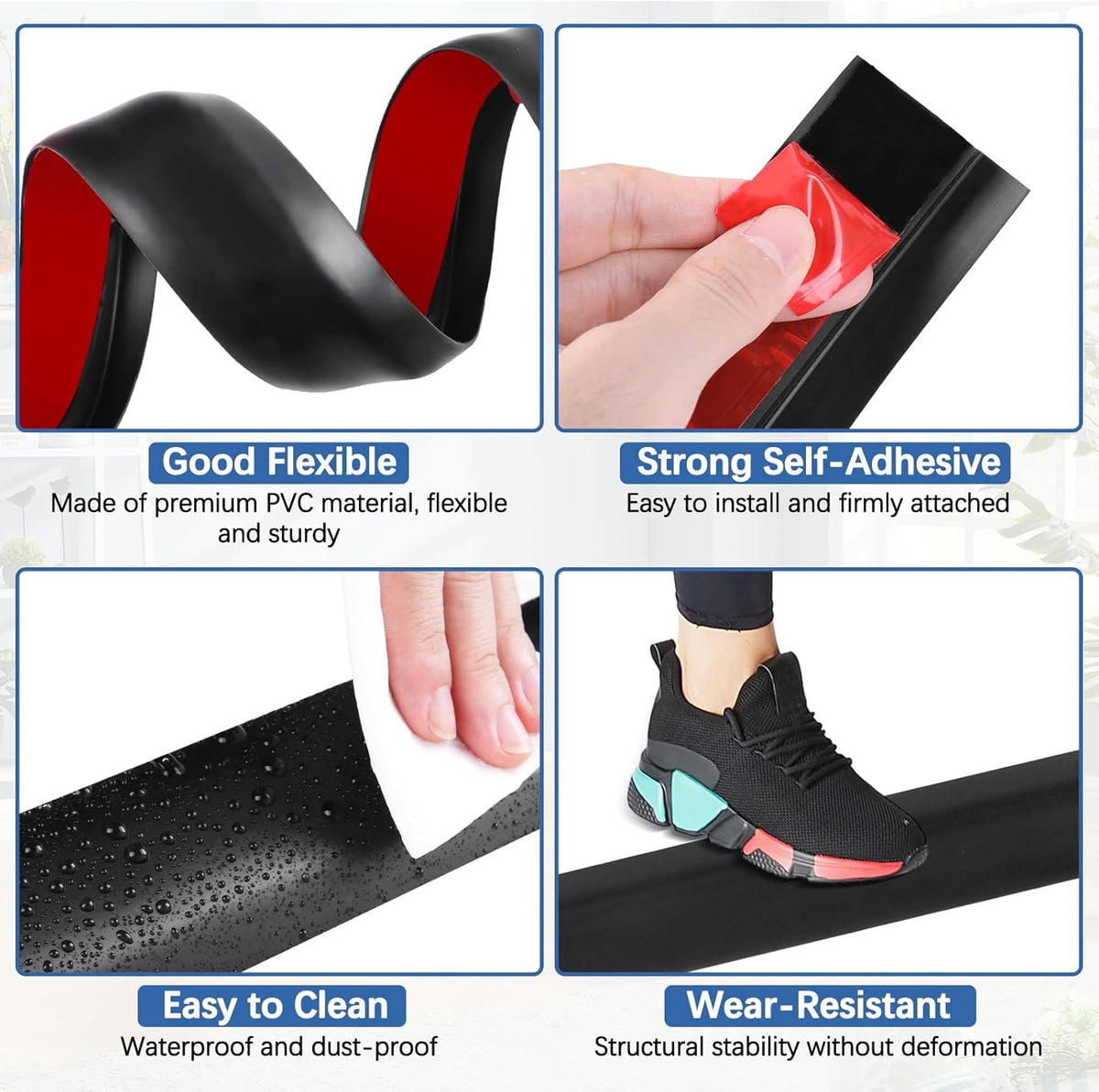 Vinyl Door Threshold Flooring Transition Strip Self Adhesive Carpet Edging Strip for Laminate Doorway Edge Threshold from 3/5" to 4/5" (Black, 3.3 Ft)