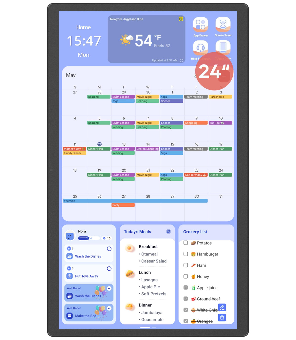 Cozyla 24 Inch Digital Calendar Wall Touch Screen Chore Chart To Do List Notepad Electronic Smart Calendar Digital for Family Meal Planner Support All App Via App Store Android Tablet Wall Mount Black