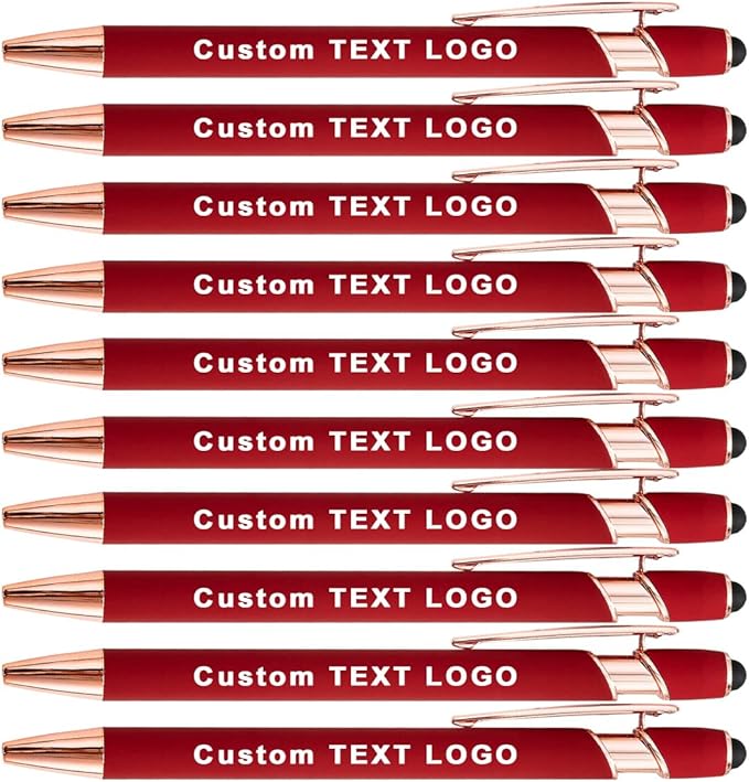 Custom Engraved Ballpoint Pens Bulk, Personalized with Name/Logo, Black or Blue Ink, Smooth Writing for Office, School, Business, Church, Reunion 10 Pcs Red