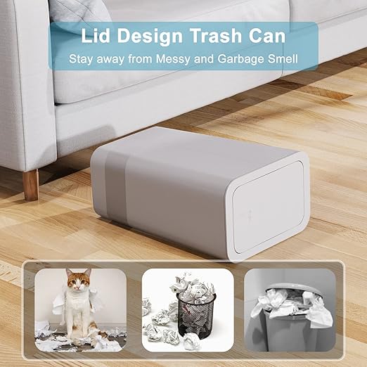 N. NETDOT 3 Pack Small Trash Can with lid, 3 Gallon Bathroom Trash Can,Garbage Can Slim Trash Bin Waste Basket for Bathroom,Kitchen,Bedroom,Living Room,Office,Laundry - Grey