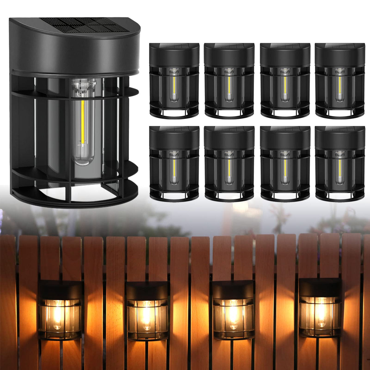 DOESLAG Solar Fence Lights Outdoor, 8 Pack Waterproof Solar Lights Outdoor, Outdoor Solar Light Fence Light for Garden Fence Post Step Stair Backyard