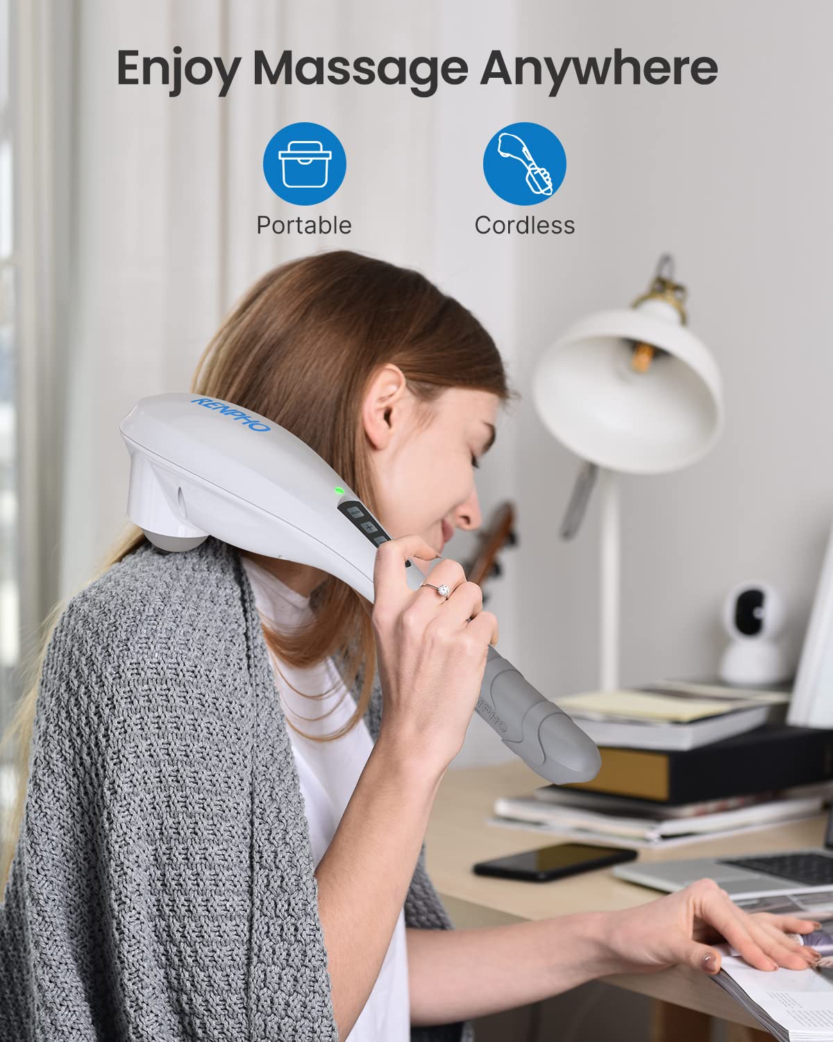 RENPHO Rechargeable Handheld Back Massager, Cordless Electric Neck Massage Tool for Shoulder, Foot, Leg, Calf, FSA & HSA Eligible, Gifts for Women and Men