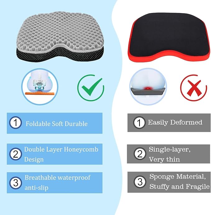 NEW-Vi Anti-Slip Kayak Seat Cushion - Waterproof Thicken Gel Boat Kayak Canoe Rowing Stadium Pad for Sit in Kayak Chair Kayak Accessories Equipment Gear for Fishing Kayak