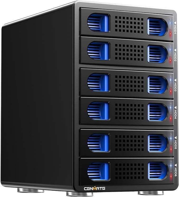 6 Bay Hard Drive Enclosure with Cooling Fan for 2.5“/3.5" SATA HDD/SSD with USB A/C 3.0, Support Hot Swappable, Daisy Chain Expansion, Tool-Free HDD Enclosure, DAS(NO RAID/NAS)