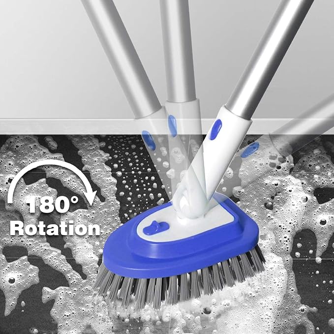 Tub Brush Scrubber with 58“ Long Handle,3 in 1 Tub and Tile Cleaning Brush for Cleaning Bathroom Kitchen Toilet Wall Tub Tile Sink Non-Scratch (3 Handles)