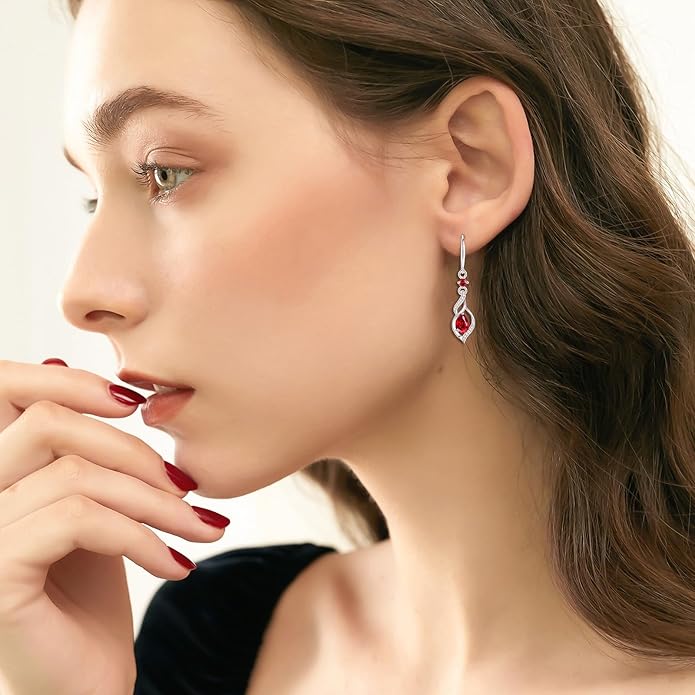 FANCIME Gift for Women Birthstone Dangle Earrings for Her Teardrop Birthstone Earrings S925 Sterling Silver infinity Love Birthday Gifts for Mom Women