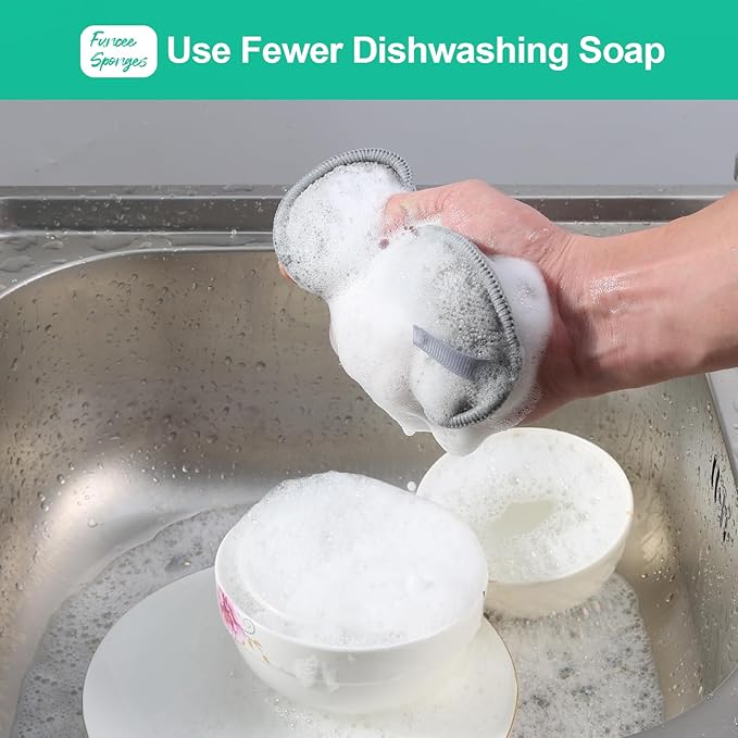 Upgrated Dual-Sided Sponges Kitchen, 6 Pack Microfiber Non Scratch Dish Scrub Sponge, All Purpose Dish Washing Scrubber for Cleaning Dishes, Kitchen, Pots, Pans, Sink & Household