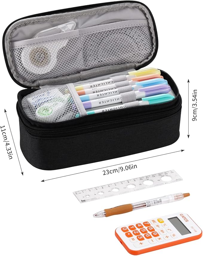 Dugio Large Pencil Case for Boys Teens Kids Pencil Bag with Zipper Pencil Pouch Aesthetic Pencil Pen Case Organizer for School Black