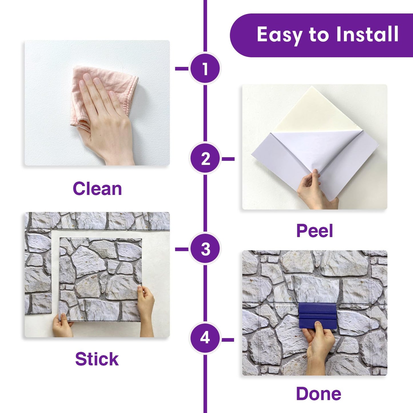 SMOOSTIKC 3D Faux Stone Wall Panels Peel and Stick, 10 Pcs 11.8" x 11.8", Stone-Look Textured Wall Sticker, Ultra-Light Thin PVC Fake Stone Wall Covering Tiles for Quick DIY, Whitewash Grey