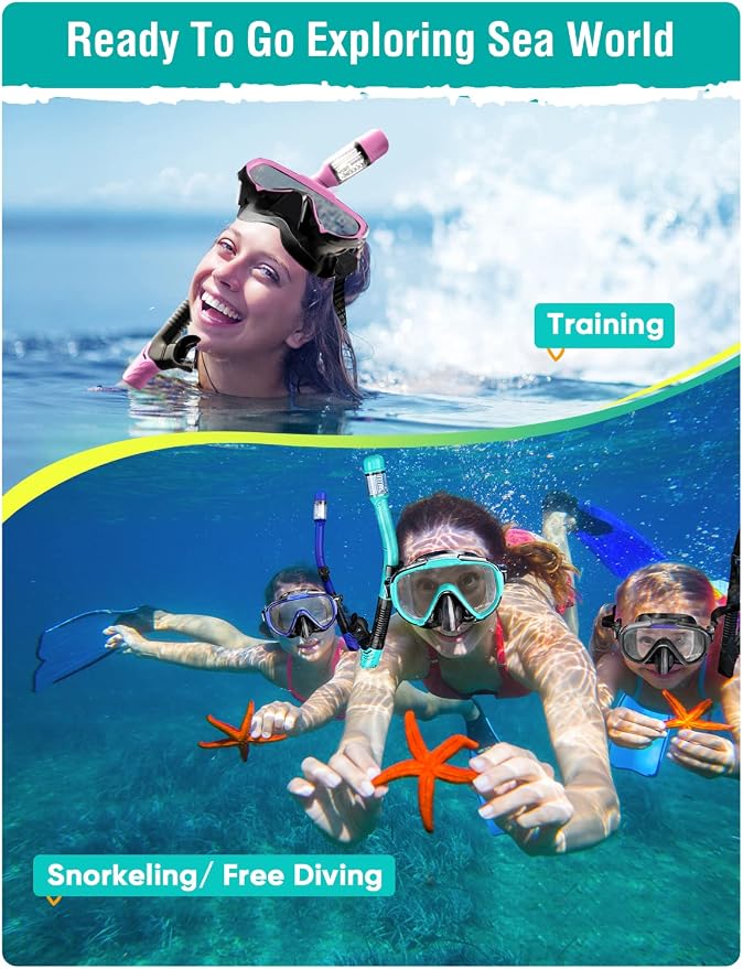 Seovediary Snorkel Set Adults Snorkeling Gear Anti-Fog Panoramic View Swim Mask Dry Top Snorkel Kit with Carry Bag for Snorkeling Scuba Diving Swimming Travel