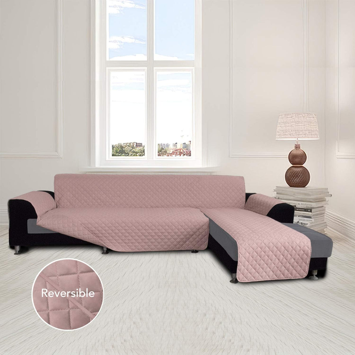 Easy-Going Sofa Slipcover L Shape Sofa Cover Sectional Couch Cover Furniture Protector Mat for Pets Dog Cat (Large,Pink/Pink)