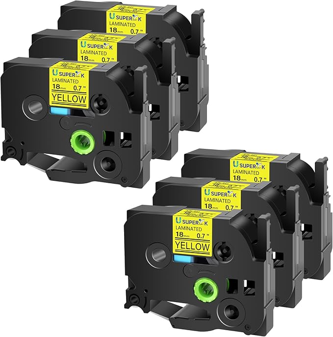 6PK 18mm Yellow Label Tape Compatible for Brother P-Touch Label Maker Tape TZe-641 TZe TZ Label Tape TZ-641 TZe641 18mm 0.7'' Laminated Black on Yellow for PT-D400 D410 D600 D610BT D460BT