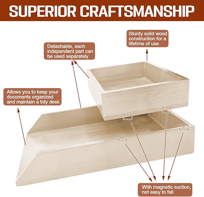 2-Tier Wood Letter Tray Wooden Desk Organizer Letter-Size Tray Magnetic Paper Document File Organizer for Office Supplies Collection Folders Notebooks Desktop Workspace Holder