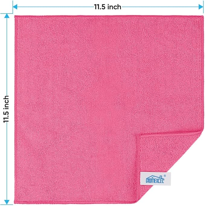 HOMEXCEL Pink Microfiber Cleaning Cloth, 24 Pack Cleaning Towels for Kitchen, Lint Free, Scratch-Free, Highly Absorbent, and Reusable Cleaning Rags for House, Window and Glass, Cars, 11.5 X11.5 inch