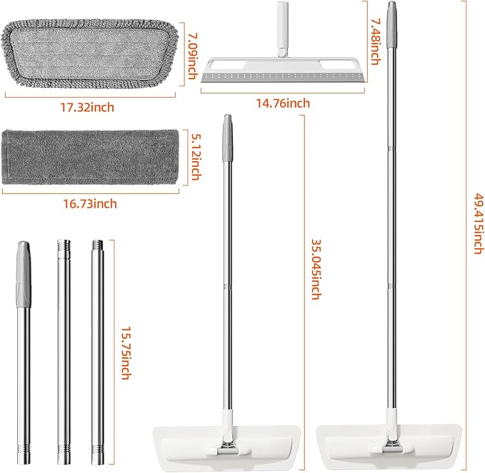 Microfiber Dust Mop,Flat Floor Mops with 4 Washable Pads and Squeegee Broom Set for Wet & Dry Floor Cleaning - 360° Rotating Adjustable Handle Sweeper Mop for Hardwood Floors,Laminate,Tile,Vinyl