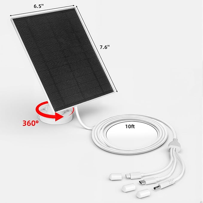 LIYVZ 5W Solar Panel for Security Camera, Solar Panel with Battery 8000mAh | Rechargeable Li-ion Battery, 3-in-1 Micro USB & USB C & DC, 25% High Efficiency, ETFE Film, IP65 Waterproof