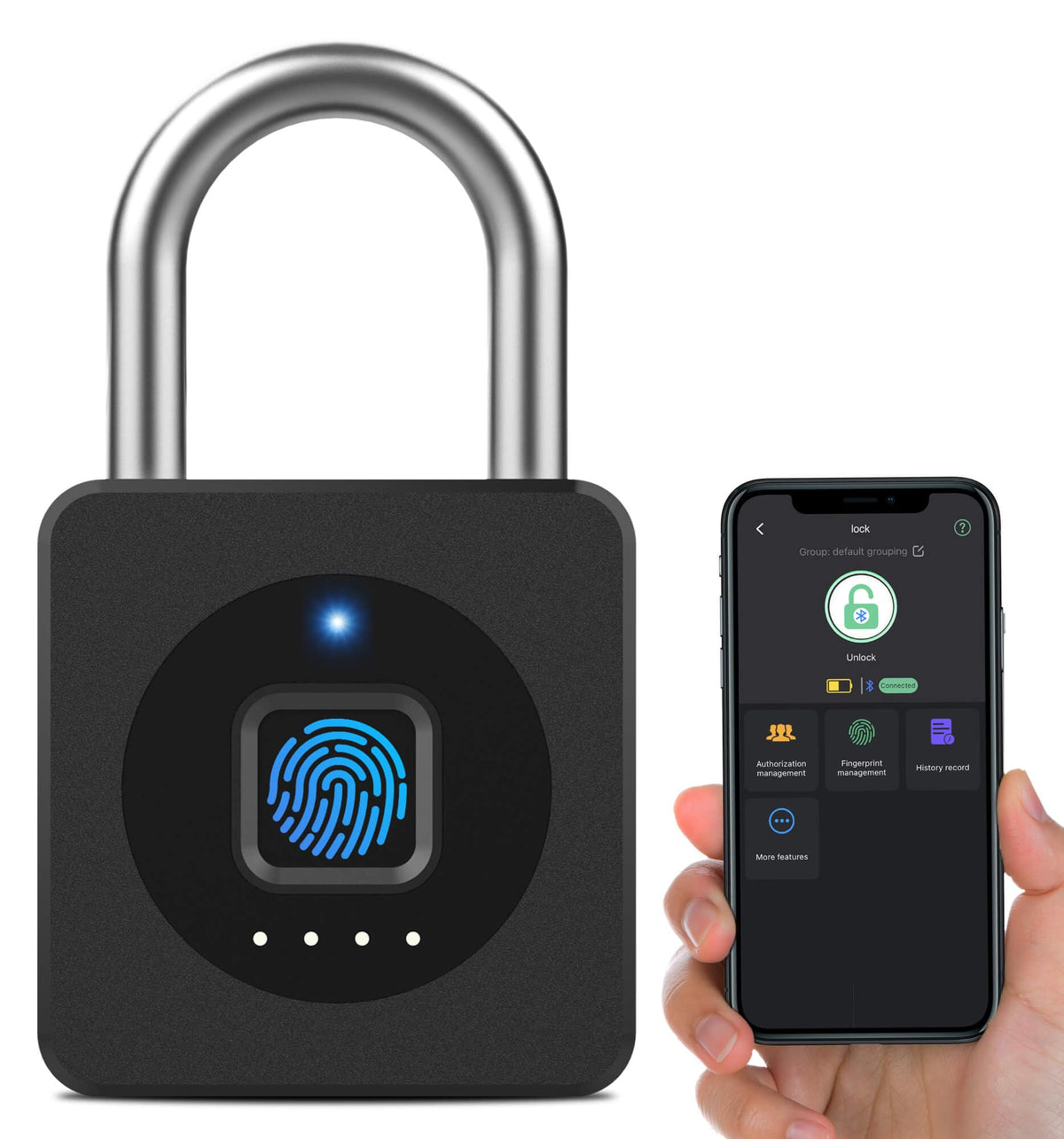 eLinkSmart Fingerprint Gym Locker Lock, Keyless Biometric Padlock, Weatherproof Electronic Digital Bluetooth App Smart Combo Pad Lock for Outdoor Fence Gate School Locker Storage Pool Shed - Black