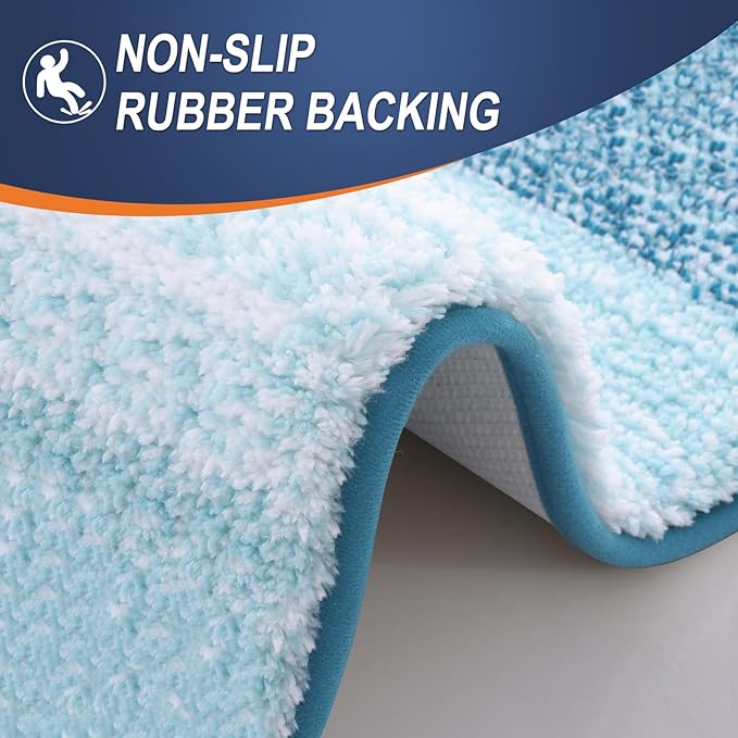 OLANLY Luxury Toilet Rugs U-Shaped 24x20, Extra Soft and Absorbent Microfiber Bathroom Rugs, Non-Slip Plush Shaggy Bath Mat, Machine Wash Dry, Contour Bathroom Mats for Toilet Base, Peacock Blue