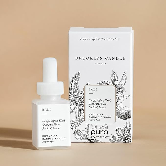 Pura & Brooklyn Candle Studio Home Scent Refill - Smart Air Diffuser - Up to 120-Hours of Luxury Fragrance per Refill - Home Essential - Clean & Safe Diffuser Fragrance - 2 Pack, Bali