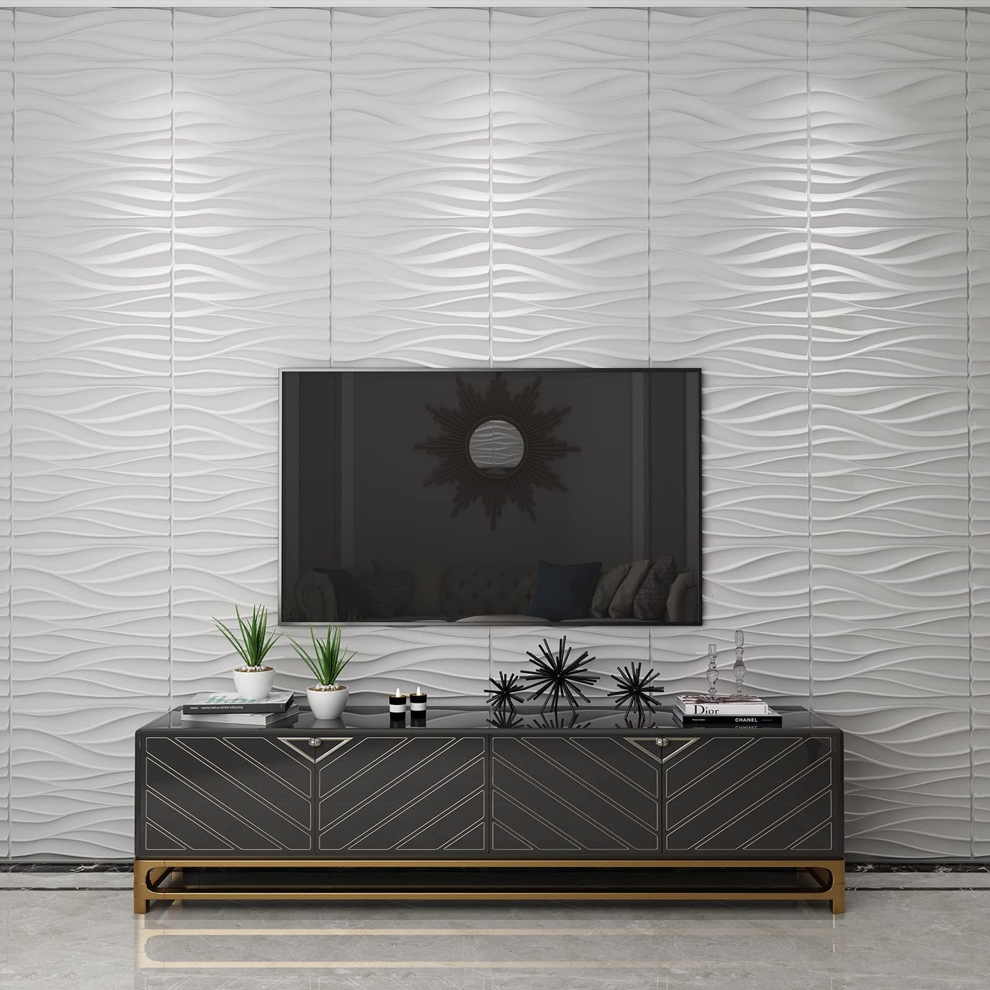 Art3d 19.7" x 19.7" (Pack of 12) Wall Panel Wavy, White