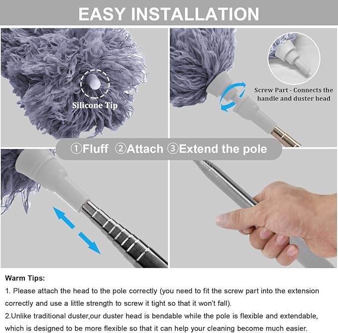 DELUX Microfiber Feather Duster Extendable Duster with 100 inches Extra Long Pole, Bendable Head & Long Handle Dusters for Cleaning Ceiling Fan, High Ceiling, Blinds, Furniture & Cars