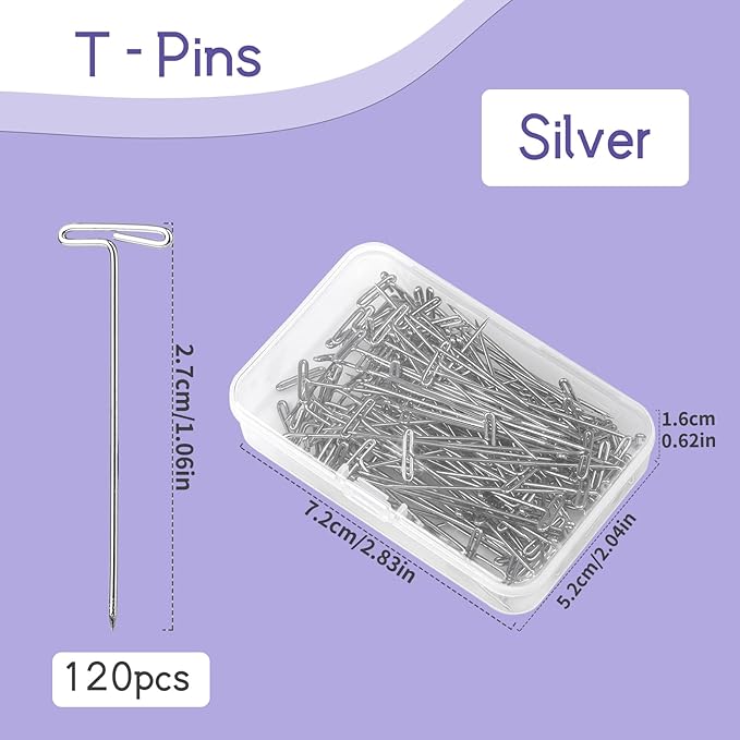 1Inch 120 Pcs T Pins, Sewing Pins for Wigs, Blocking Knitting, Modelling, Wig Making and Crafts, Stainless Steel Head Pins for Sewing and Craft, Jewelry Making
