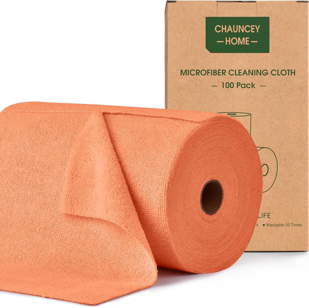 Roll of Microfiber Cleaning Cloth â100 Pack, Tear Away Microfiber Towels, Reusable, Washable, Scratch-Free, Cleaning Supplies,Kitchen Towels for Car, Home, Kitchen, Dishes(Honey Orange)