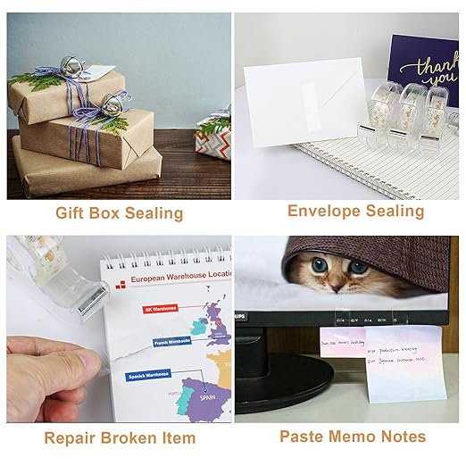 BOMEI PACK 12PACK Transparent Tape with Dispenser, Office Clear Tape Refill Rolls with Dispenser Bulk for DIY, Gift Wrapping, Repairing, Home and School, 3/4in x 1000in