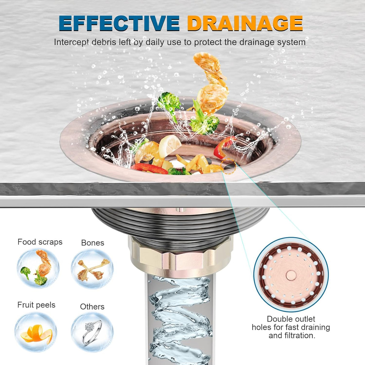 BOTEMY Stainless Steel Copper Sink Drain Strainer Kit 3-1/2 inch Kitchen Drain Assembly with Metal Center Knob Basket Stopper Replacement for Standard Kitchen Sinks, Antique Copper
